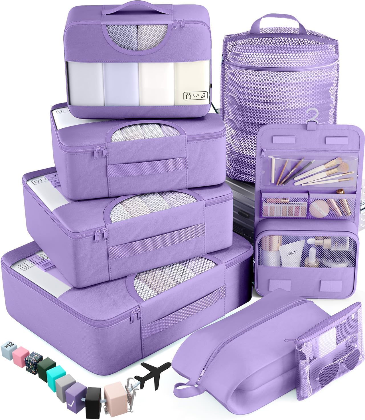 Veken 8 Set Packing Cubes for Travel Essentials, Suitcase Organizer Bags in 4 Sizes, Carry-On Luggage Accessories with Large Laundry & Hanging Toiletry Bag, Must-Have for Airplane, Road Trip & Camping