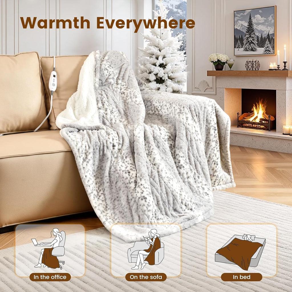 Bearhug Electric Heated Throw Blanket 50" x 60", Reversible Faux Fur & Sherpa, 6 Heating Levels & 4H Auto Off, Over-Heat Protect, ETL Certification, Machine Washable