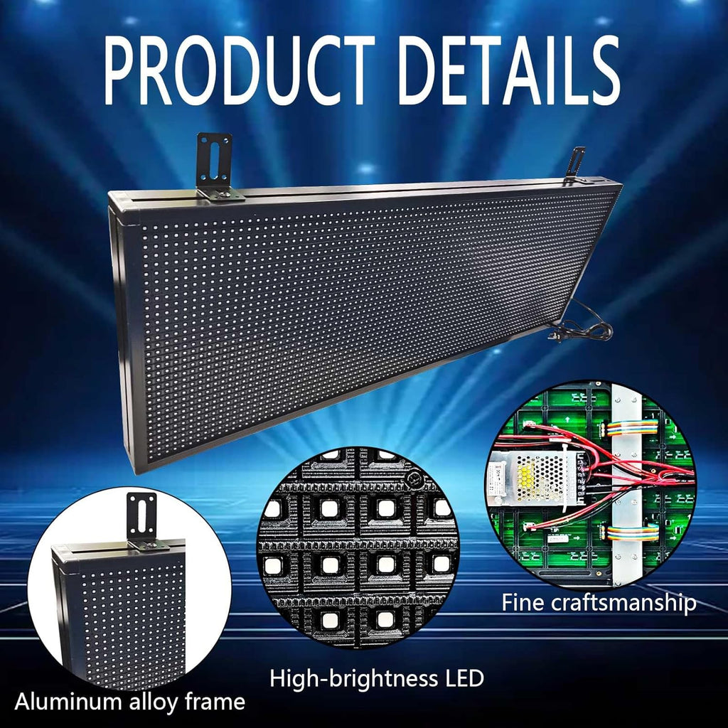 HS Programmable Scrolling Led Sign, Outdoor Digital Display Messsage Board, Full Color High Brightness WIFI Control,Text Customable, for Business Store Restaurant Public(P10 39''x14'')