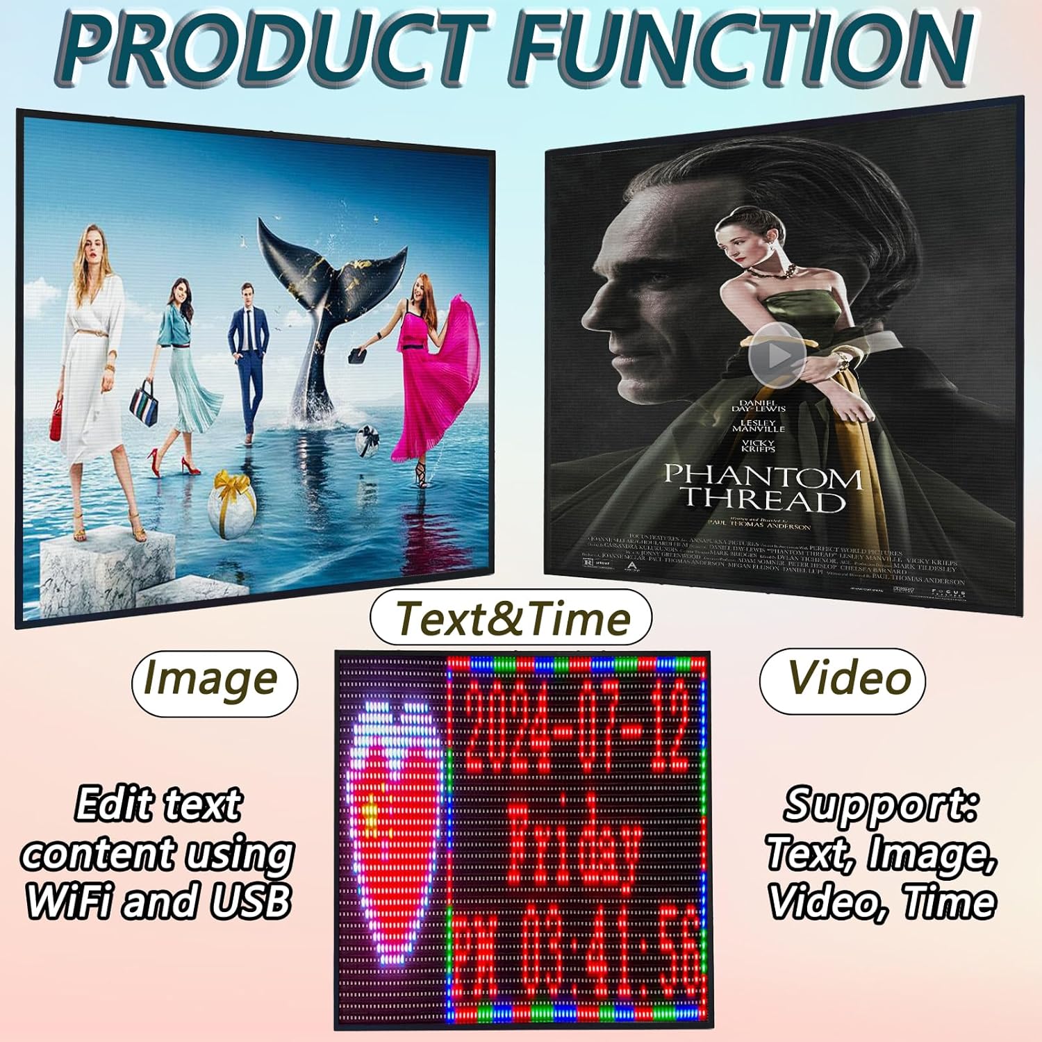 P4 Outdoor LED Video Sign 40x40 inch - WiFi USB Programmable Advertising Display for HD Videos, Images & Scrolling Text, Commercial Grade Square LED Screen