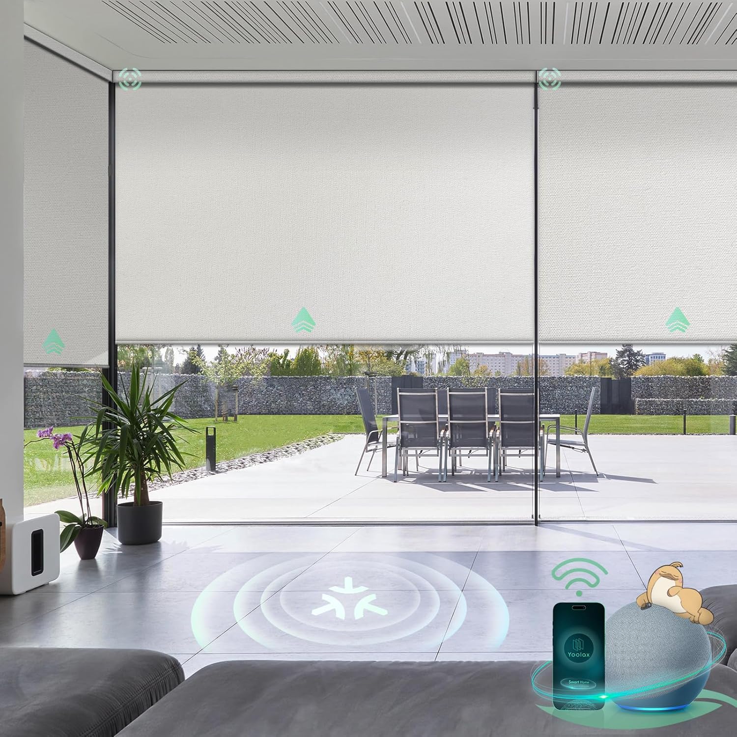 Yoolax Smart Blinds, Motorized Matter Roller Shades Blackout Automatic Blinds for Windows Motorized Shades Compatible with Alexa, Google Home, Homekit(Blackout Greyish White)