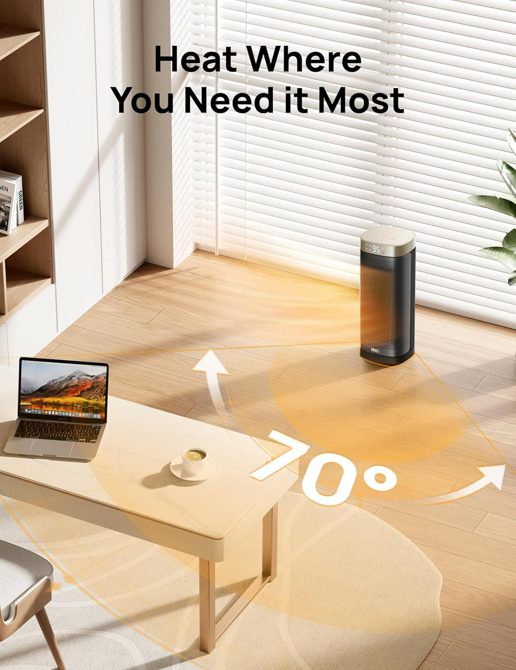 DREO Space Heaters for Indoor Use Large Room, 70 ° Oscillation, Fast Heating Ceramic Electric with Digital Thermostat, Remote Control, 1-12H Timer, Overheat Protection, Safety Heater for Bedroom