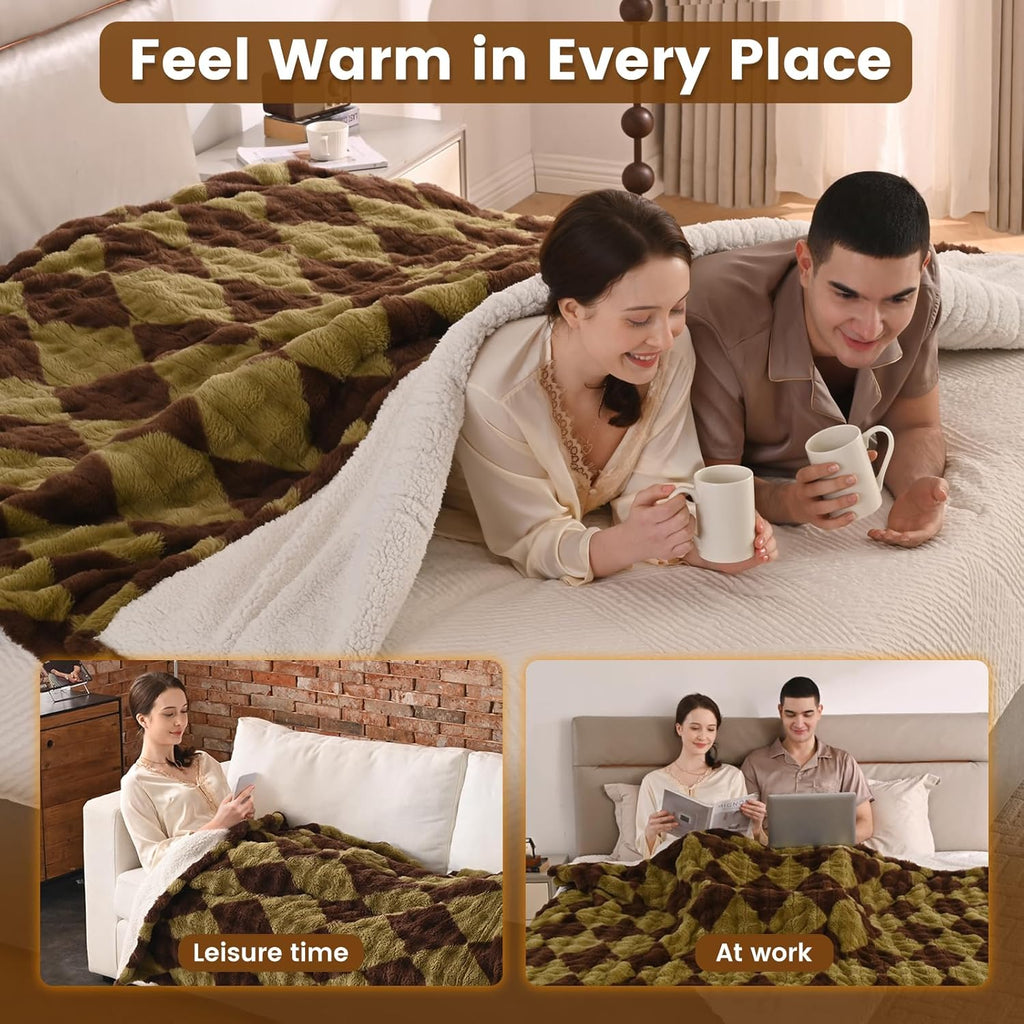Bearhug Electric Blanket King Size 100" x 90", Dual Controller Heated Blanket, Faux Fur & Warm Sherpa, 10-Heat Levels & 1-12H Auto Off,ETL, Machine Washable