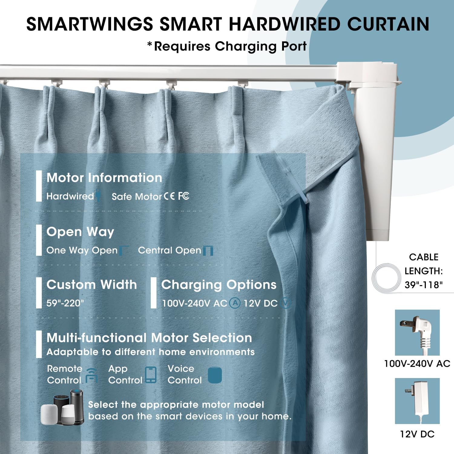SmartWings Automatic Curtain Opener with Drapery, Motorized Vertical Blinds with Remote, Electric Closet Doors Sliding Panels Compatible with Alexa Google Homekit, 90% Blackout Light Blue