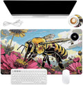 Heated Mouse Pad, Warm Desk Pad, Keyboard Mat 23.6 x 14 Inch Large Size Intelligent Fast Heating, 3 Speed Adjustable, Timed Auto Power Off for Game Office Home, Bees Collect Honey