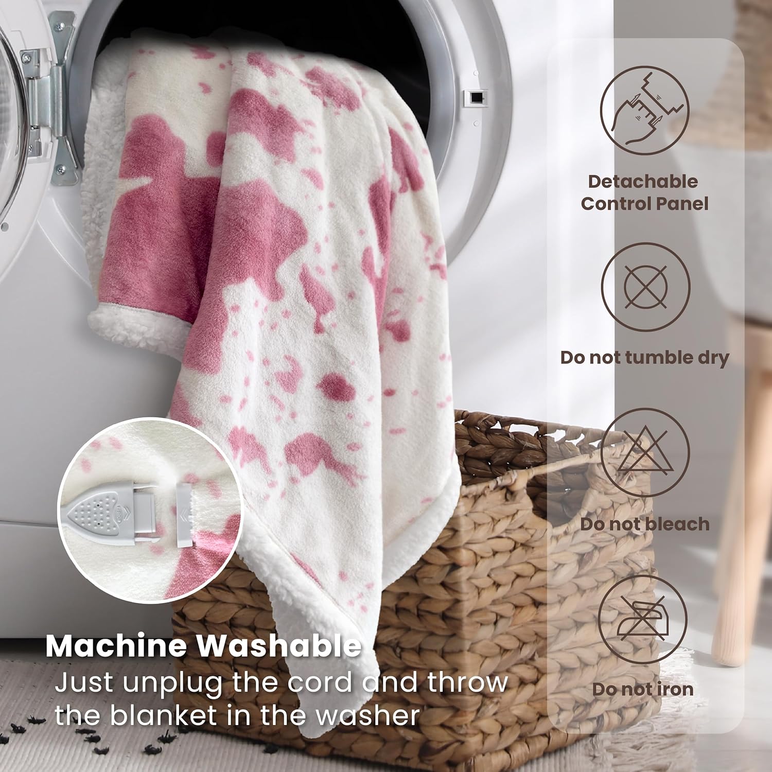 Cow Print Heated Blanket Full-Heating Electric Blanket Full with 10 Heat Levels & 10 Hours Auto-Off, Cozy Soft Fleece Sherpa, Washable, 72 x 84 Inches Cow Print Pink