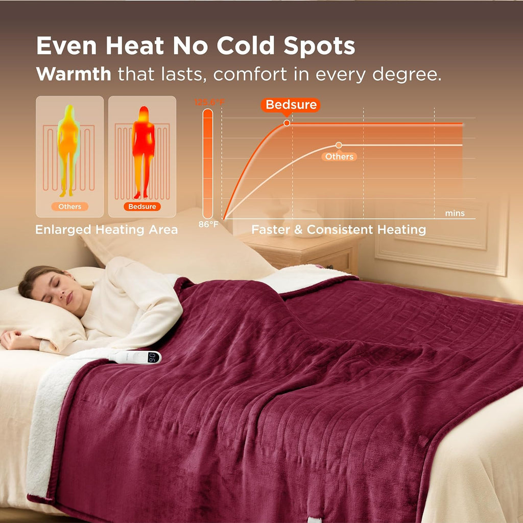 Bedsure Electric Blanket Full Size - Soft Flannel Heated Blanket, Fast Heating with 10 Time Settings & 6 Heat Settings, Warm Gift for Grandma (72x84 inches, Burgundy)
