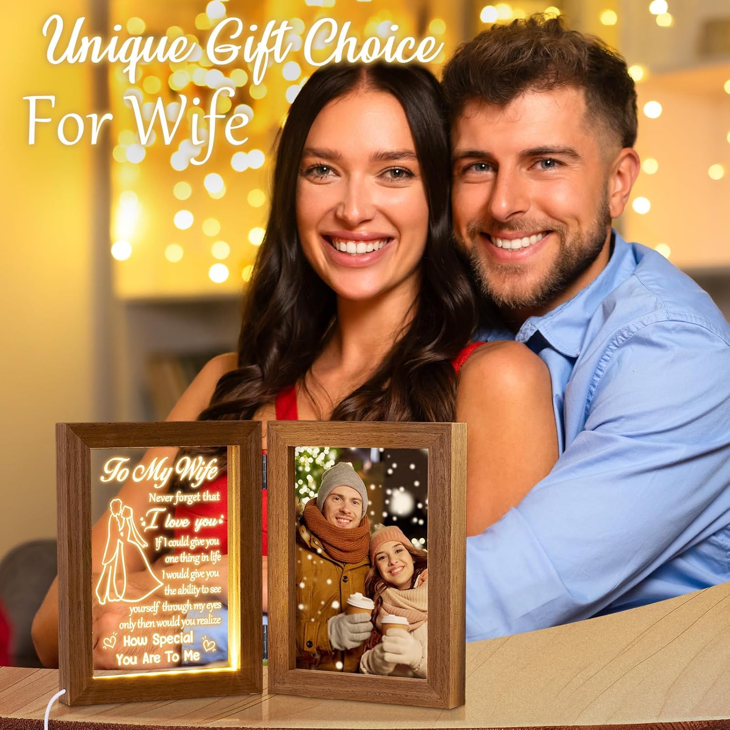 Christmas Gifts for Wife from Husband - Wife Gifts Picture Frame 5x7 with Night Light, Wedding Anniversary Birthday Gift for Women Wifey Ideas Valentines Day I Love You Gift for Her Romantic to Wifey