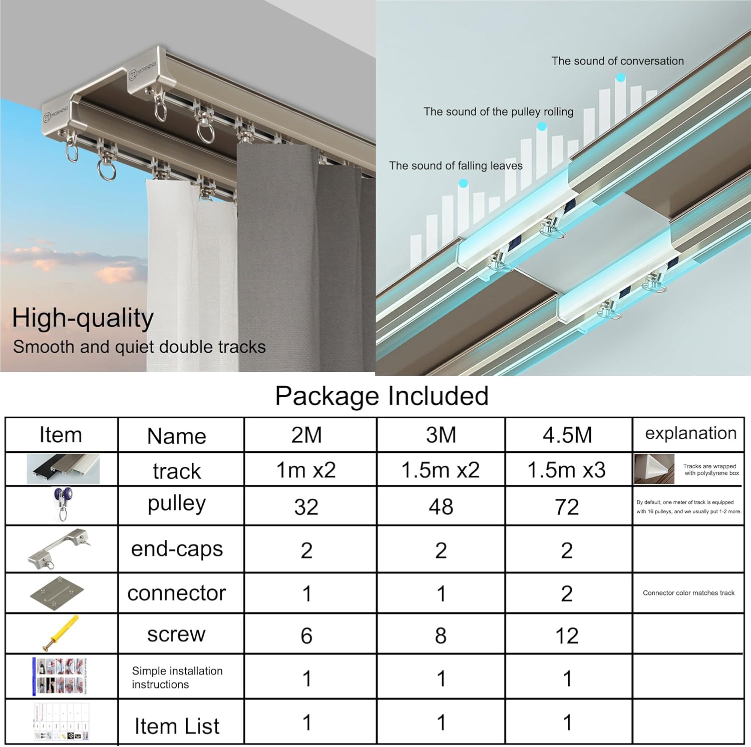 Double Row Ceiling Mounted Curtain Tracks - Double Rails for Curtains, Drapes, Room Dividers - Ceiling Mount System (Champagne, 4.5M)