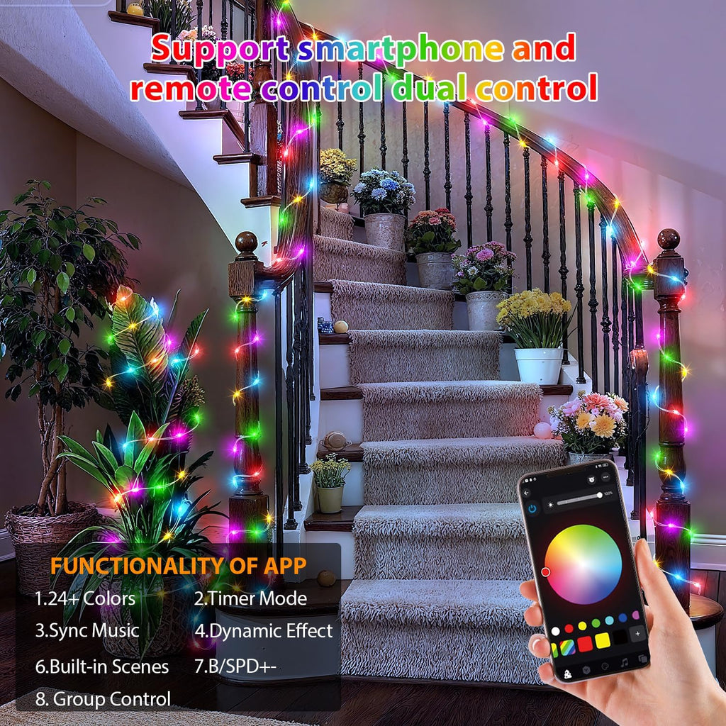 200 LED Smart String Lights, 66FT Twinkle Lights Plug in with Remote & App Control, Warm White + RGB Music Sync Timer Indoor String Lights, for Bedroom Classroom Holiday Decor