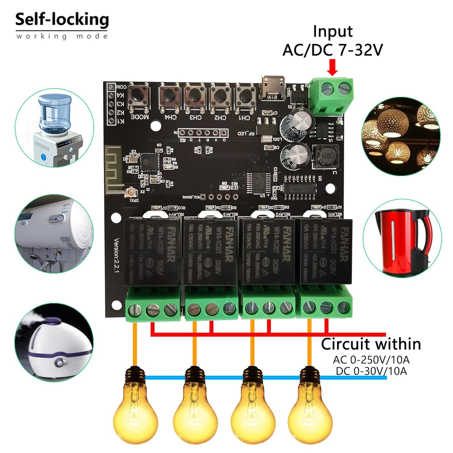 Jane Eyre 4 Channel Smart WiFi Relay Switch Module Momentary Self-Locking Controller DC 7-32V DIY Remote Control Garage Door Compatible with Alexa Echo Google Home