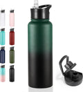 VEGOND 40 oz Insulated Water Bottle Stainless Steel Metal Water Bottles with Leak Proof Straw Lid & Spout Lid, Wide Mouth Double Walled Vacuum Travel Sports Bottle, Dark Green Black