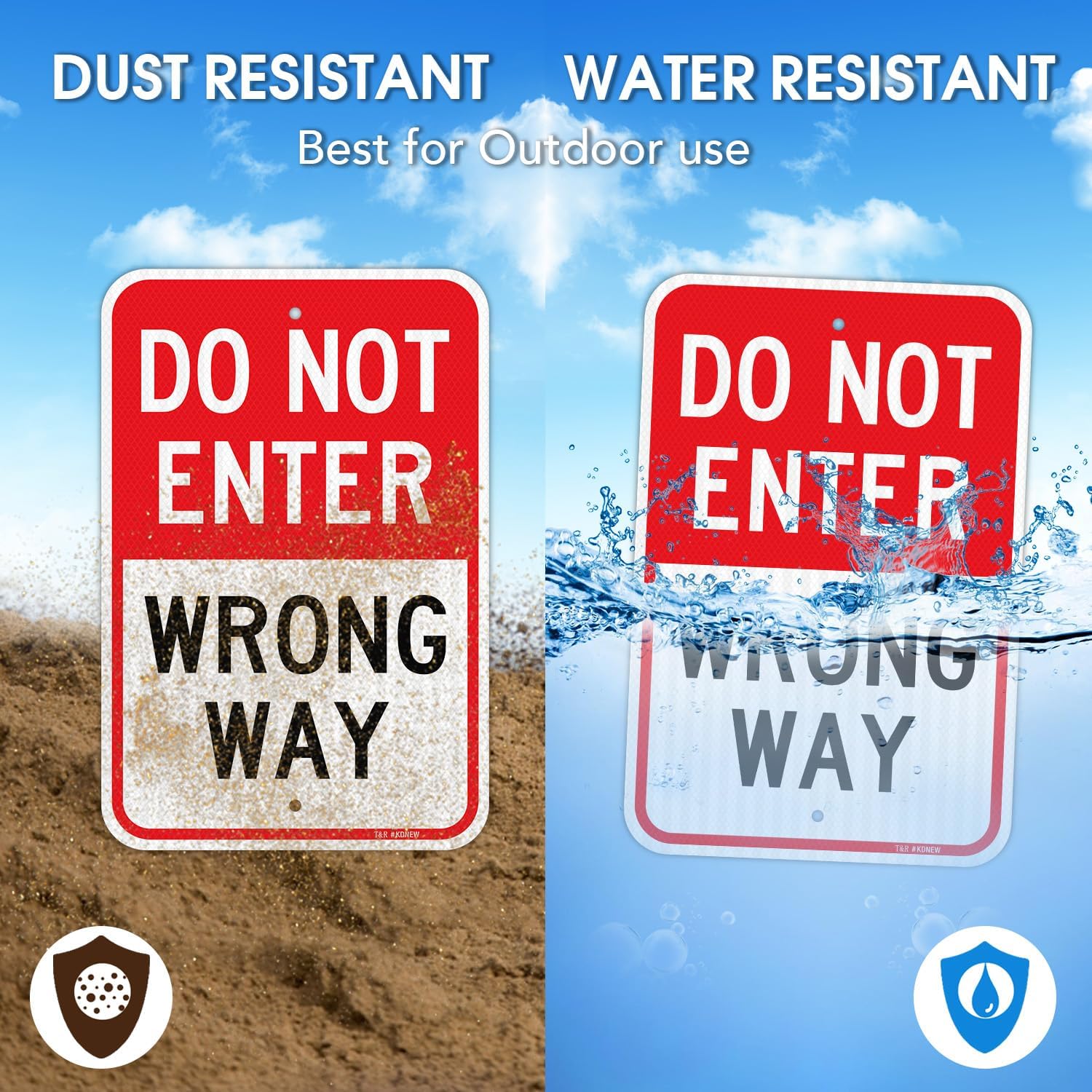 T&R (2 Pack) Do Not Enter Wrong Way Sign, 18" x 12" Engineer Grade Reflective Sheeting, Rust Free Aluminum, Weather Resistant, Waterproof, Fade Resistant, 2 Pre-drilled Holes