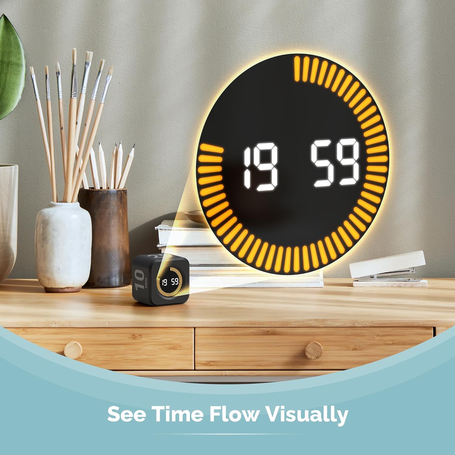 KADAMS Pomodoro Cube Timer Productivity Visual Timer - 5/10/25/50 Min Rotating Countdown, Customize Countup Silent Mode- for Work Study Cook Workout Kitchen Back to School Classroom(Black)