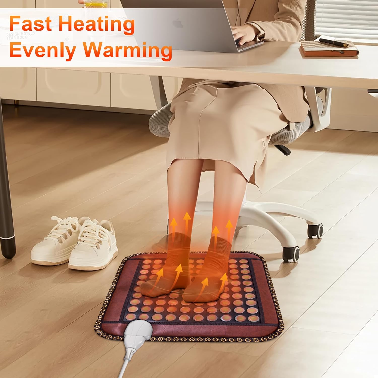 Natural Blue Jade Heating Pad, Infrared Heating Pad, Far Infrared Heating Pads with Travel Bag and Chair Strap, Smart Controller with Memory Function, Auto Shut Off (Brown, 17 in x 17 in)