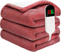 Heated Blanket Twin 62"×84" - Premium Cosy Soft Electric Blanket with 6 Heating Levels,Fast Heating Flannel Sherpa Machine Washable Blanket for Bed & Couch - Auto Shut Off(Wine)