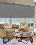 Graywind Smart Coupled Roller Shades Compatible with Alexa Google Custom Size Extra Large Motorized Blinds for Windows(Weaving Cloud)