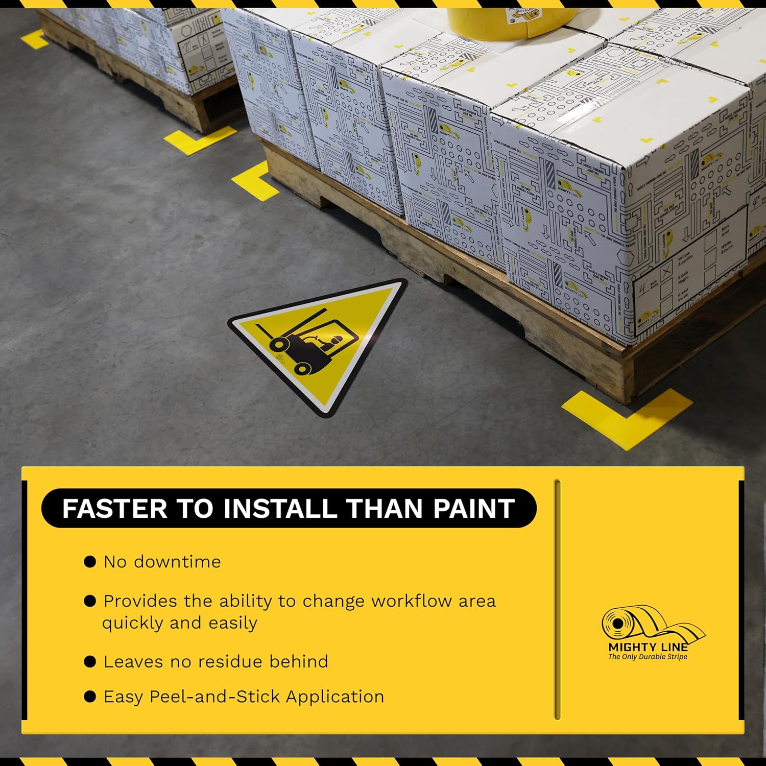 Mighty Line Forklift Floor Sign for Safety, Warning, Heavy-Duty, Peel and Stick, Adhesive, Industrial Quality, Forklift Crossing with Driver, 16"