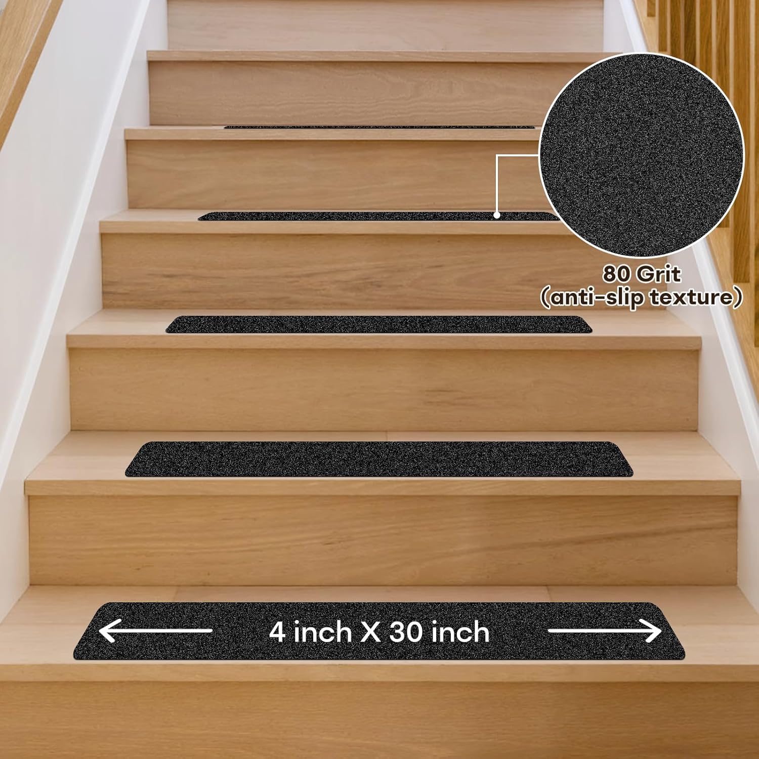 Non Slip Tape 4 inch X 30 inch (10-Pack) - Outdoor Waterproof Non Skid Tape, Stair Treads Anti Slip Tape for Step, Deck, Pre-Cut Anti Slip Tape, Black with Roller