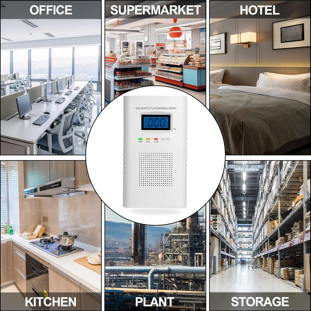 2 Pack Combination Gas & Carbon Monoxide Detectors - Plug in CO Alarm & Natural Gas Detector with Digital Display, CO Detector & Combustible Gas Detector for Home, Easy to Read