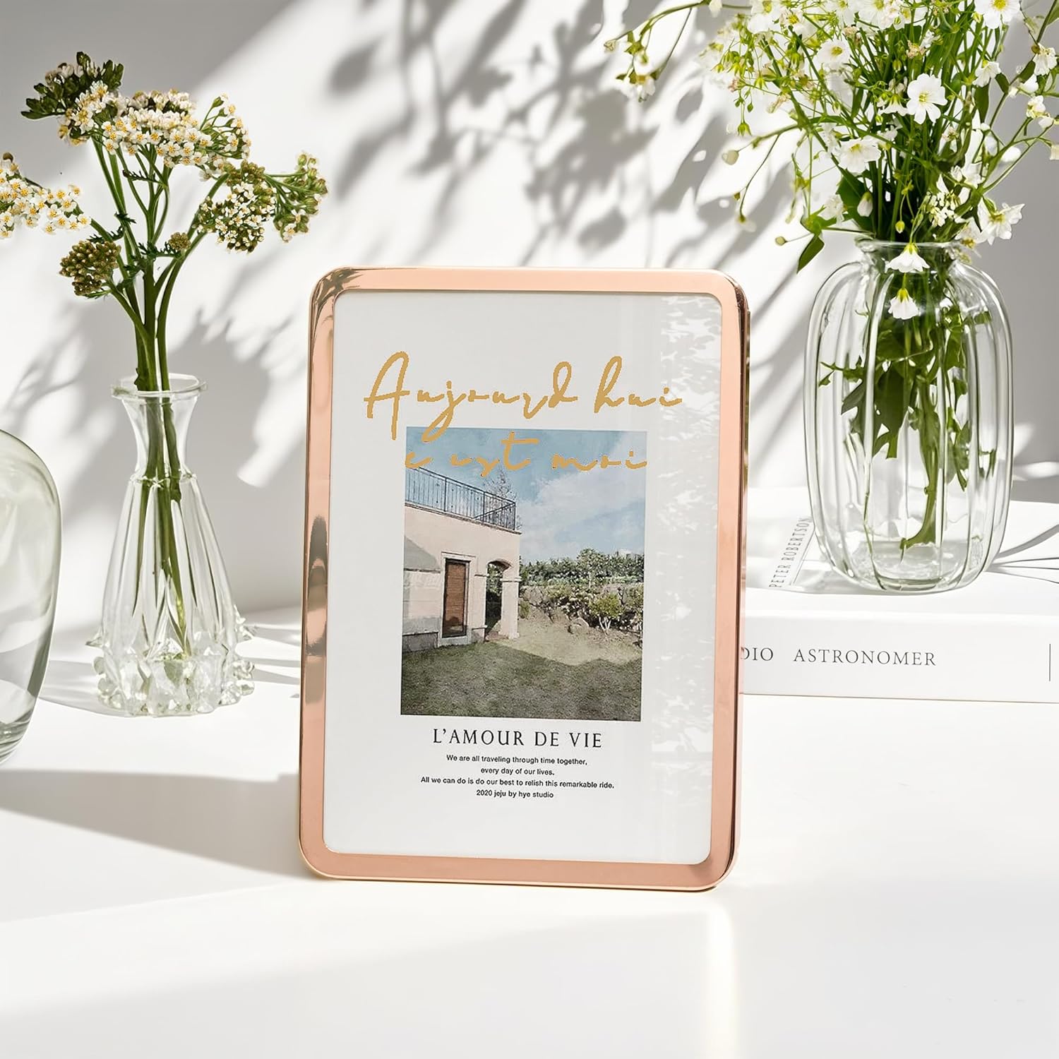 Axeman 4x6 Picture Frame-Metal Rounded Corner Frame 4x6, 4''x6''Photo Frame with Tempered Glass,Tabletop and Wall Display, One-Piece 4 By 6 Metal Picture Frame for images, Rose Gold