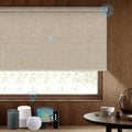 SmartWings Motorized Roller Shades Work with Homekit, 100% Blackout Smart Blinds for Windows, Cordless Remote Control Window Shades, Linen Caramel, Customized Size