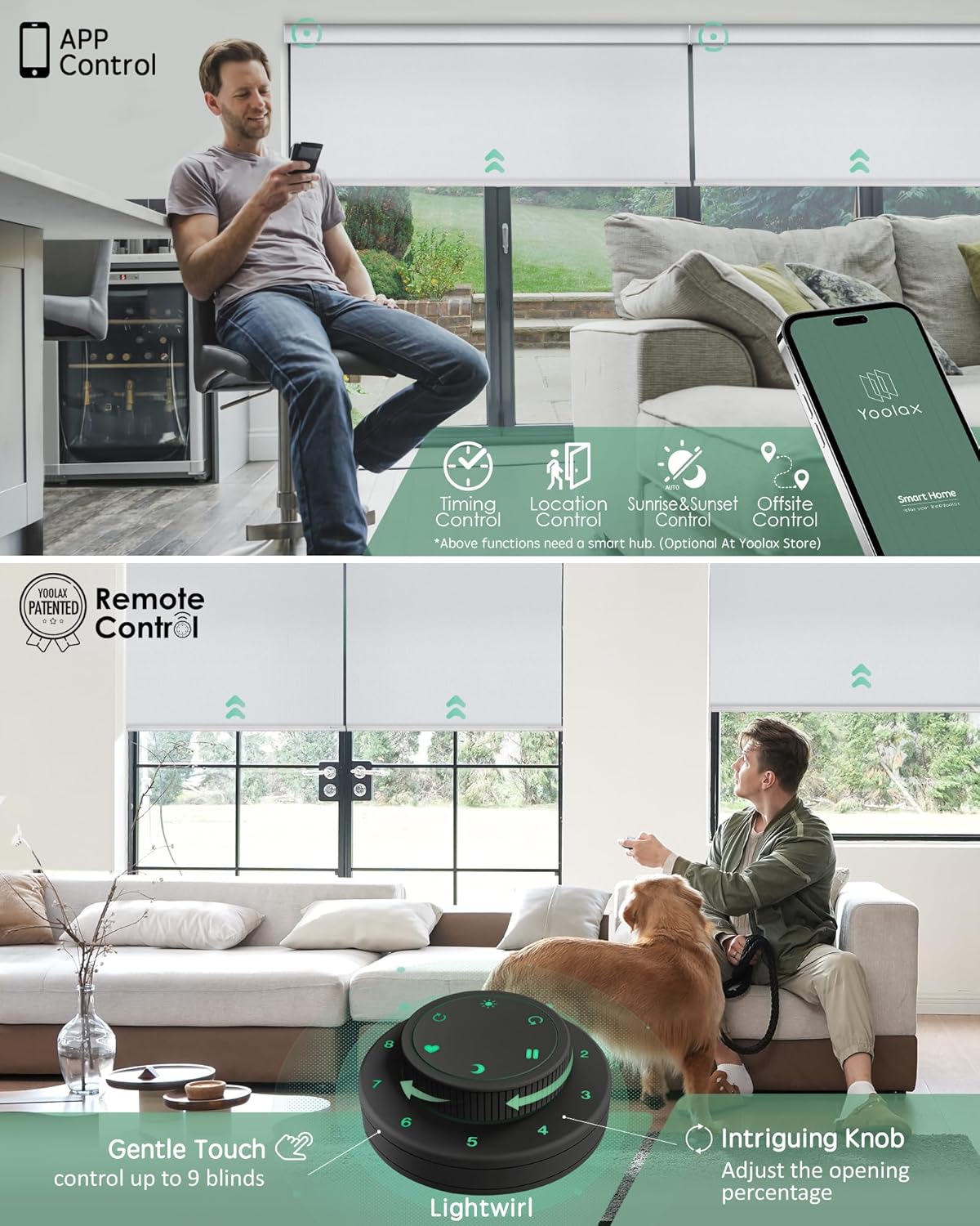 Yoolax Motorized Blinds with Remote, Blackout Smart Blinds Motorized Fabric Roller Shades Work with Alexa, Automatic Shades for Windows Custom Size (Greyish White)