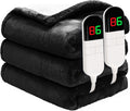 Premium Electric Blanket King 90"100" - Flannel Sherpa, 6 Heating Levels, Dual Control, Auto Shut Off, Machine Washable (Black)