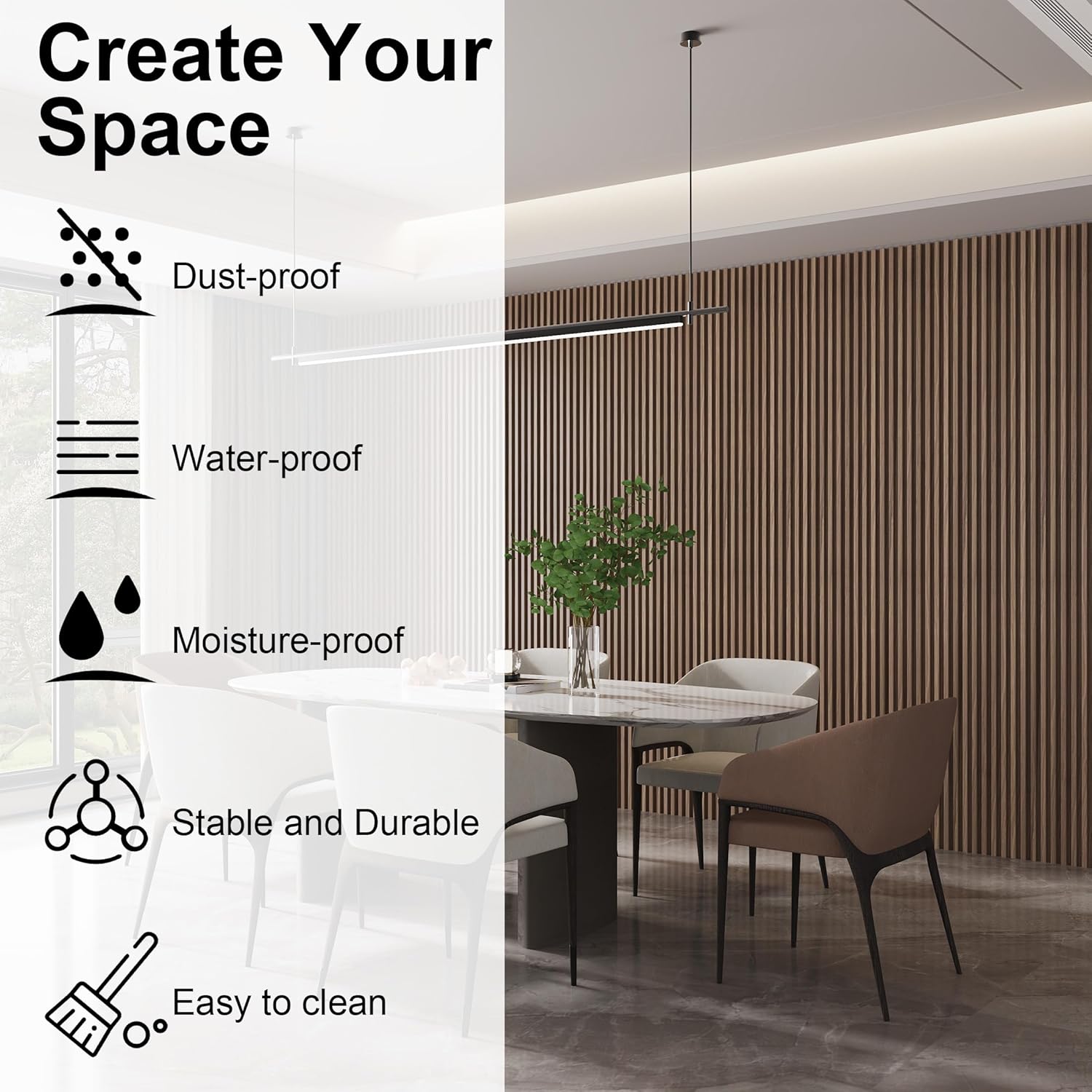 8-Pack WPC Slat Wall Panels - 3D Wall Panels, Water-Proof and Easy Installation, Accent Slat Wall Paneling for Living Room, Office,Walnut, 96 x 6.6 Inch
