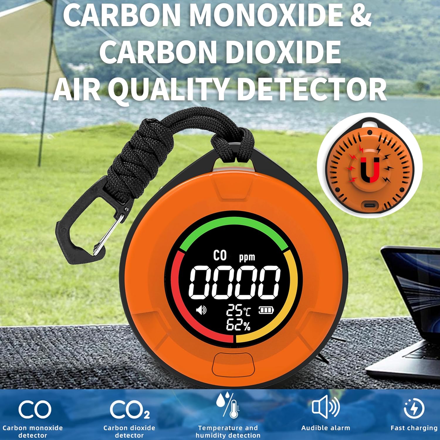 Protmex 4 in 1 Portable Carbon Monoxide Detector, Professional Rechargeable CO CO2 Detector Meter Air Quality Monitor with Magnetic Suction, RV Carbon Dioxide Detector Alarm Temp/Humidity Sensor
