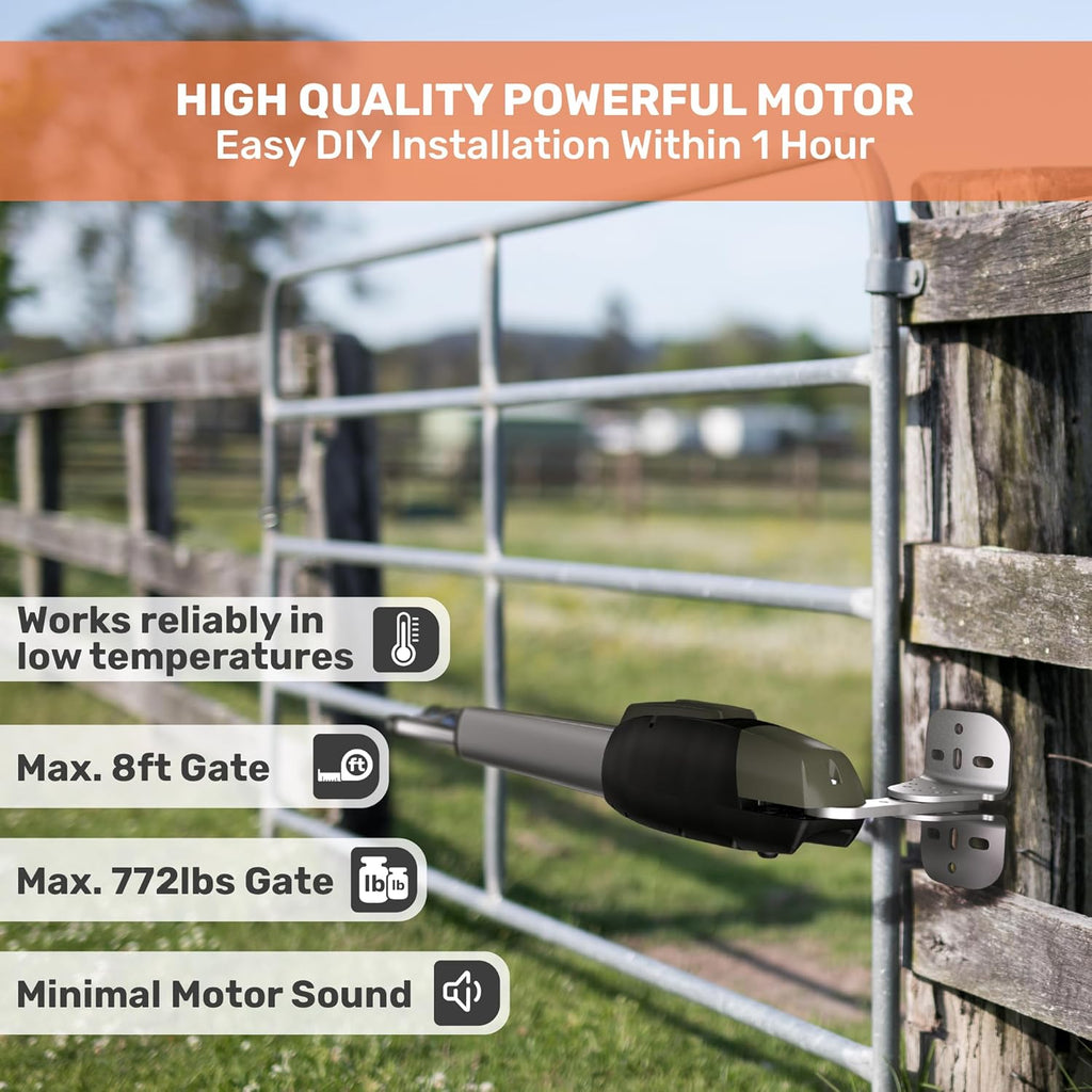 TMT Mastiff 400 Dual Automatic Gate Openers Up to 8ft and 772lb Heavy Duty Swing Gate, Gate Openers with Remote Complete Kit, Electric Gate Opener for Driveway with Powerful Motor (APP Compatible)