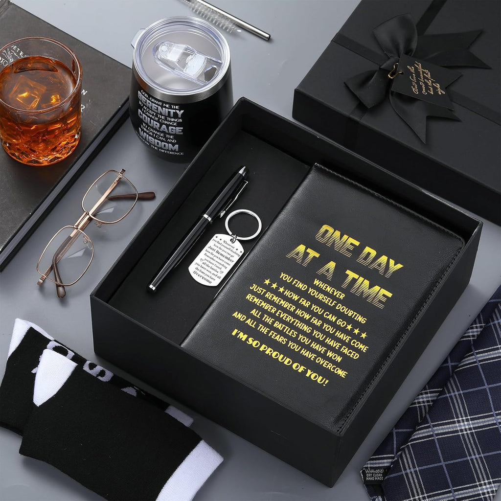 6 Pcs Sobriety Gifts for Men Women Addiction Recovery Sober Encouragement Gifts 12 oz Stainless Steel Cup Socks Keychain Pen Notebook Box for AA NA Alcoholics Addiction Sober Milestone