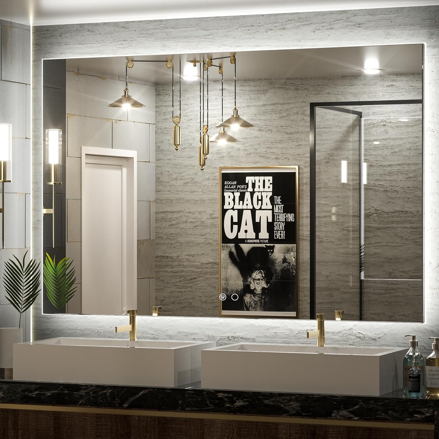 Keonjinn 55 x 36 Inch LED Bathroom Mirror with Backlit, Anti-Fog Vanity Mirror, CRI90+ HD Tempered Glass, Stepless Dimmable, High Lumen, UL Listed, IP44 Waterproof, Horizontal/Vertical