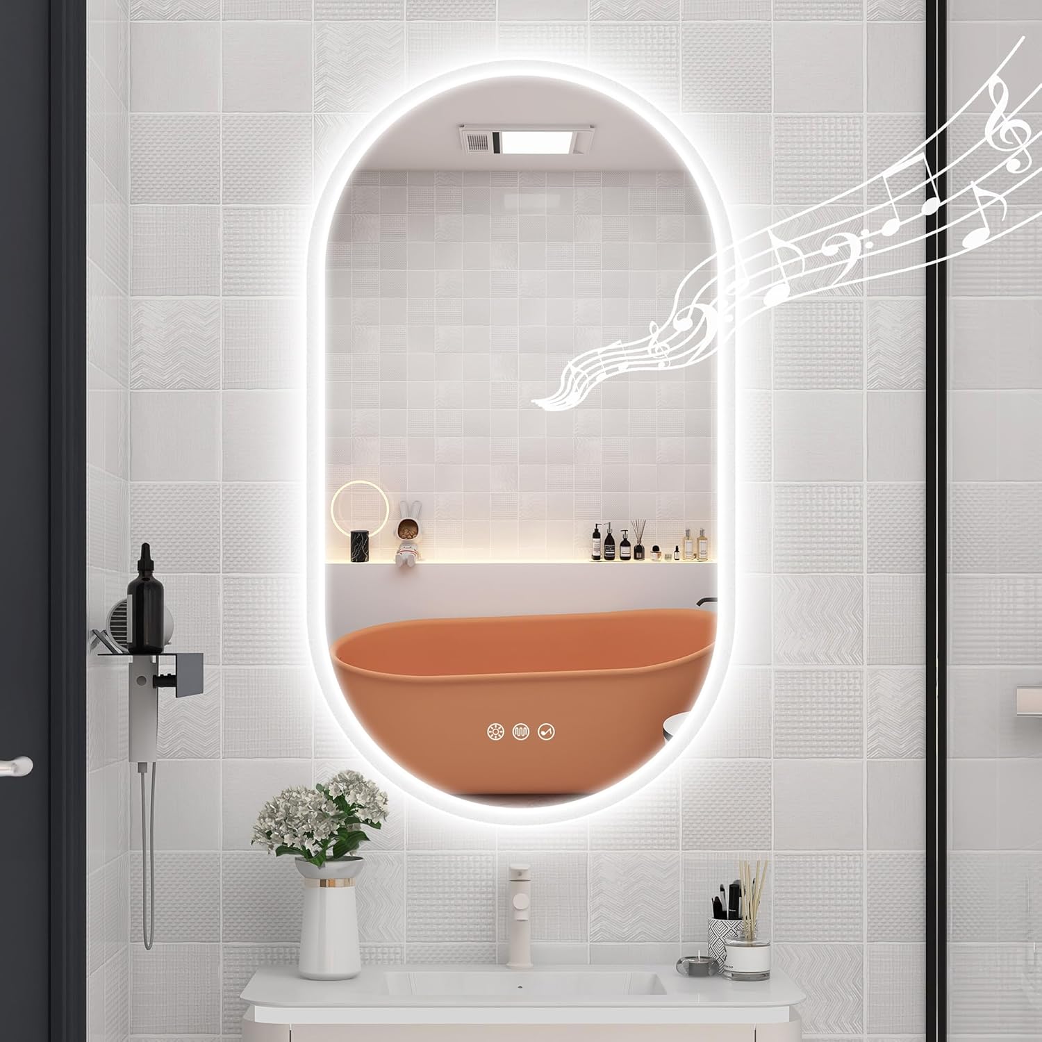 STARLEAD 36"x20" LED-Bathroom-Mirror-with-Lights, Wall-Mounted with Bluetooth Speaker, Anti-Fog, 3 Color Temperature, Dimmable Brightness, Waterproof, Tempered Glass, Frontlit & Backlit, Oval
