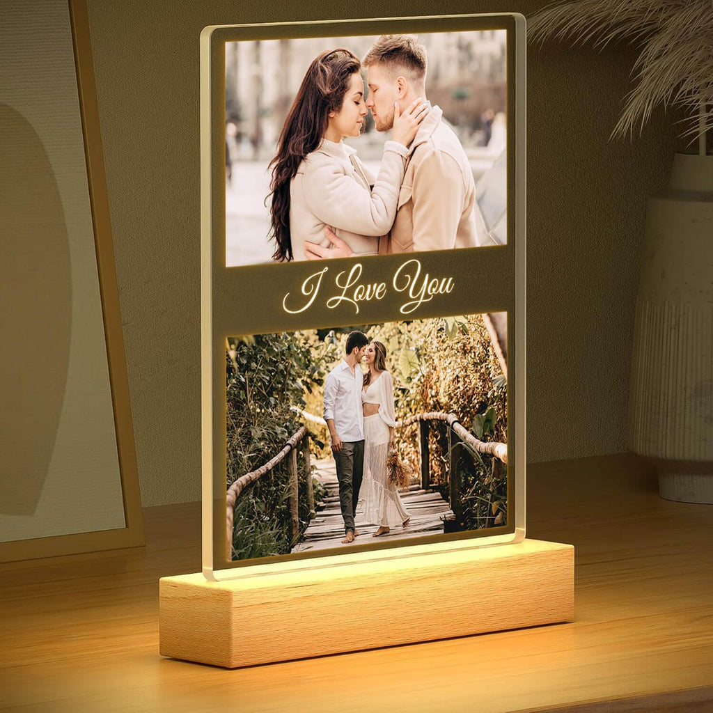 Custom Picture Frame with Photo, Customized Picture Frames with Night Light, Custom Photo Frame, Personalized Valentines Day Gifts for Her Him Women Men
