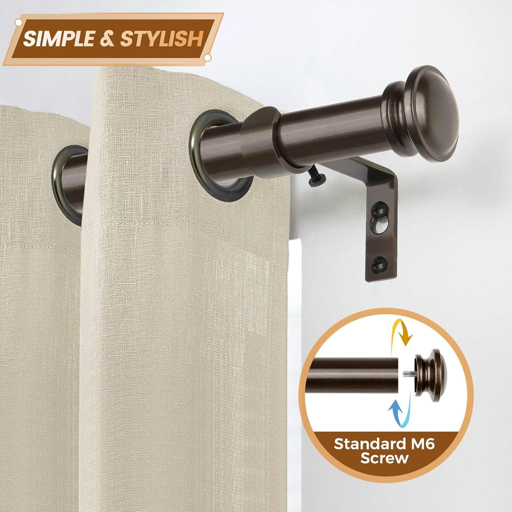 TONIAL Curtain Rod 32 to 115 Inch(2.6-9.6ft), Telescoping Splicing 3/4 Drapery Rods for Windows 83 to 110 Inch(6.9-9.1ft), Decorative Single Rod with Small Cap Finial, Bronze