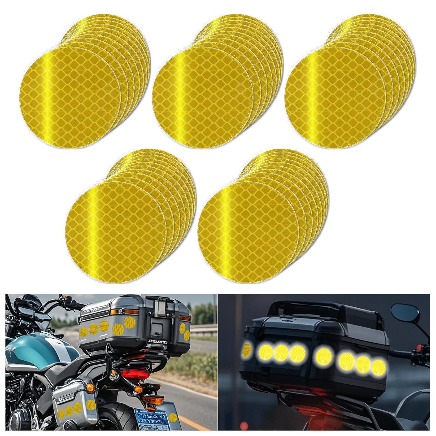 Non Fading Yellow Reflective Stickers 2-inch Diameter Round Reflector, Outdoor Waterproof High Visibility Warning Adhesive Tape (50 Pcs)