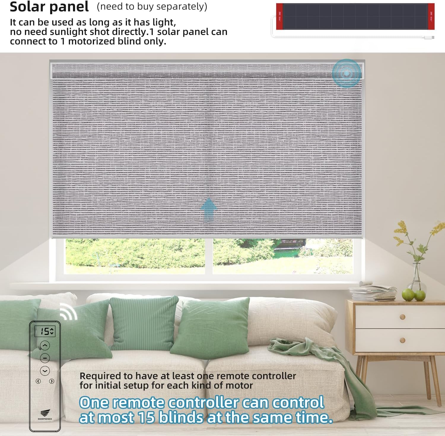 SmartWings Motorized Light Filtering Shades, Work with Matter Thread Homekit Z-Wave Alexa Google, 70% Blackout Shades Translucent, Cordless Blinds with Remote Control Rechargeable, Safari Rock Grey
