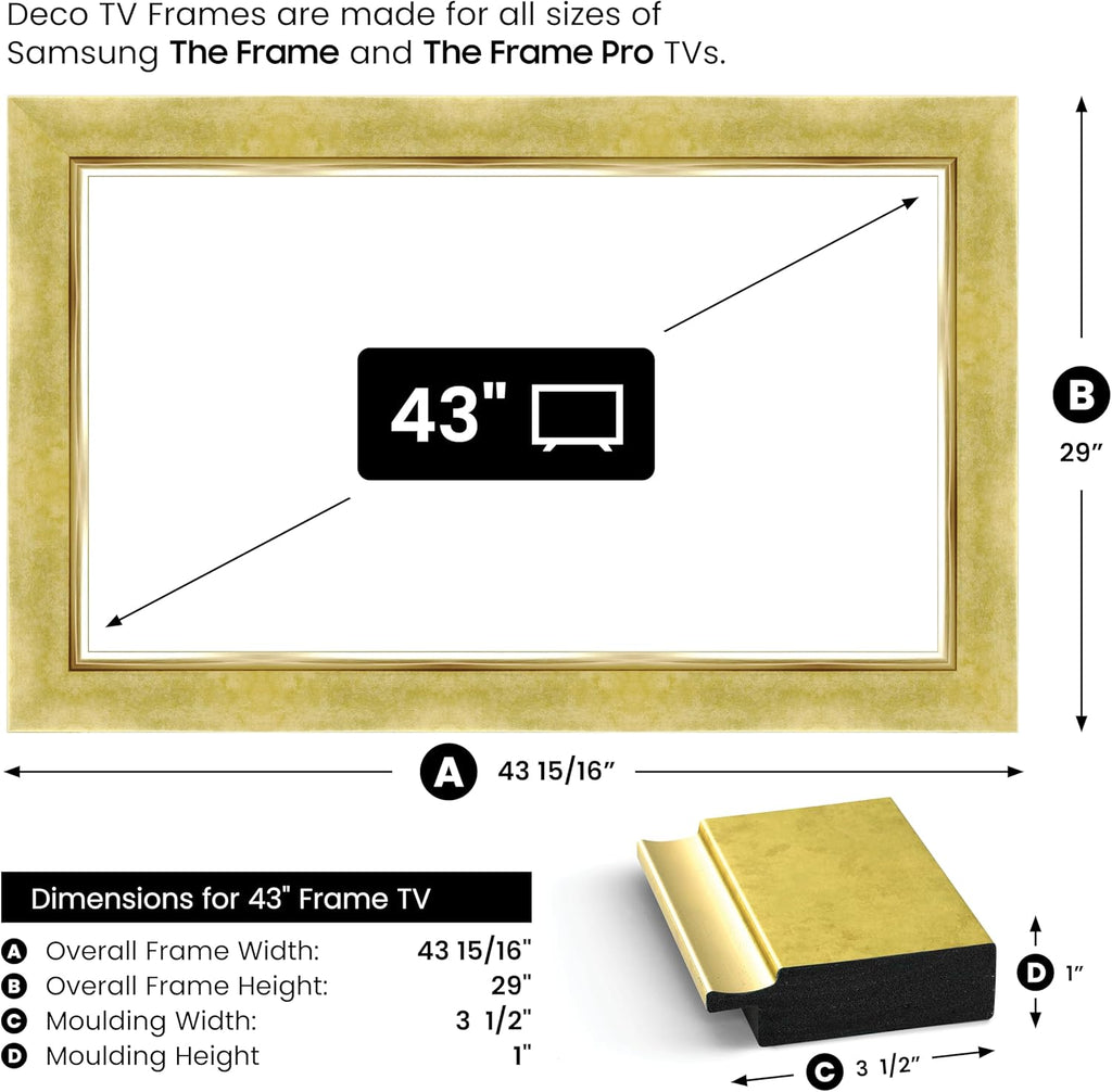 Contemporary Gold 43" Premiere Deco TV Frame - Compatible ONLY with Samsung The Frame TVs (Fits 2021-2025, LS03A, LS03B, LS03C, LS03D, LS03FA)