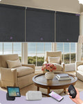 Graywind Smart Coupled Roller Shades Compatible with Alexa Google Custom Size Extra Large Motorized Blinds for Windows(Frequency Nero)