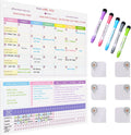 Magnetic Whiteboard for Fridge - Large Dry Erase Calendar for Wall | 2 Magnetic Dry Erase Board 10.5" x 16.5" & 7" x 16.5", Monthly Goal Setting & Habit Tracker, 5 Markers and 6 Adhesive Hooks