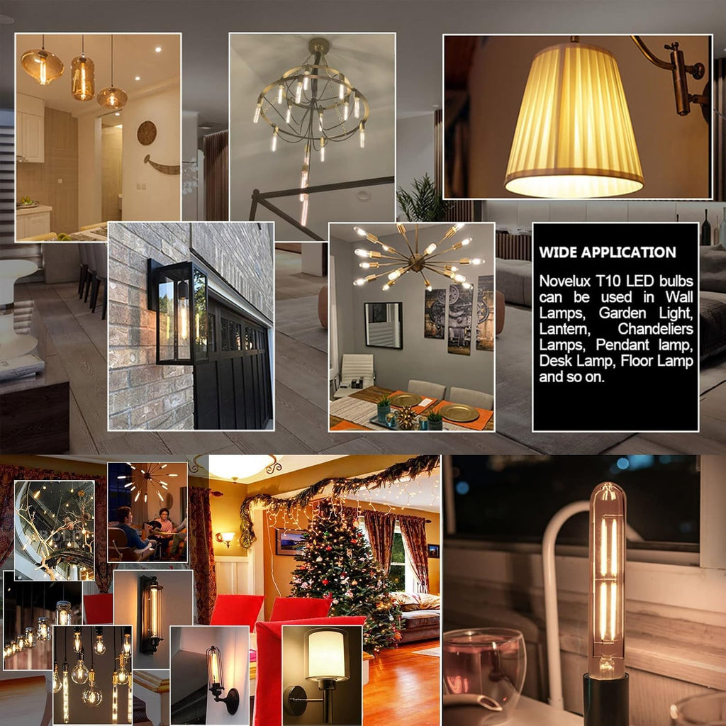 7.3 Inch E26 Led Bulb 6W Dimmable, 2700K Soft White Edison Bulbs 800LM, Equal 80 Watt Tubular T10 T9 Long Clear Glass Light Bulb for Rustic Pendant Industrial Pipe Wall Sconces - 2Pack
