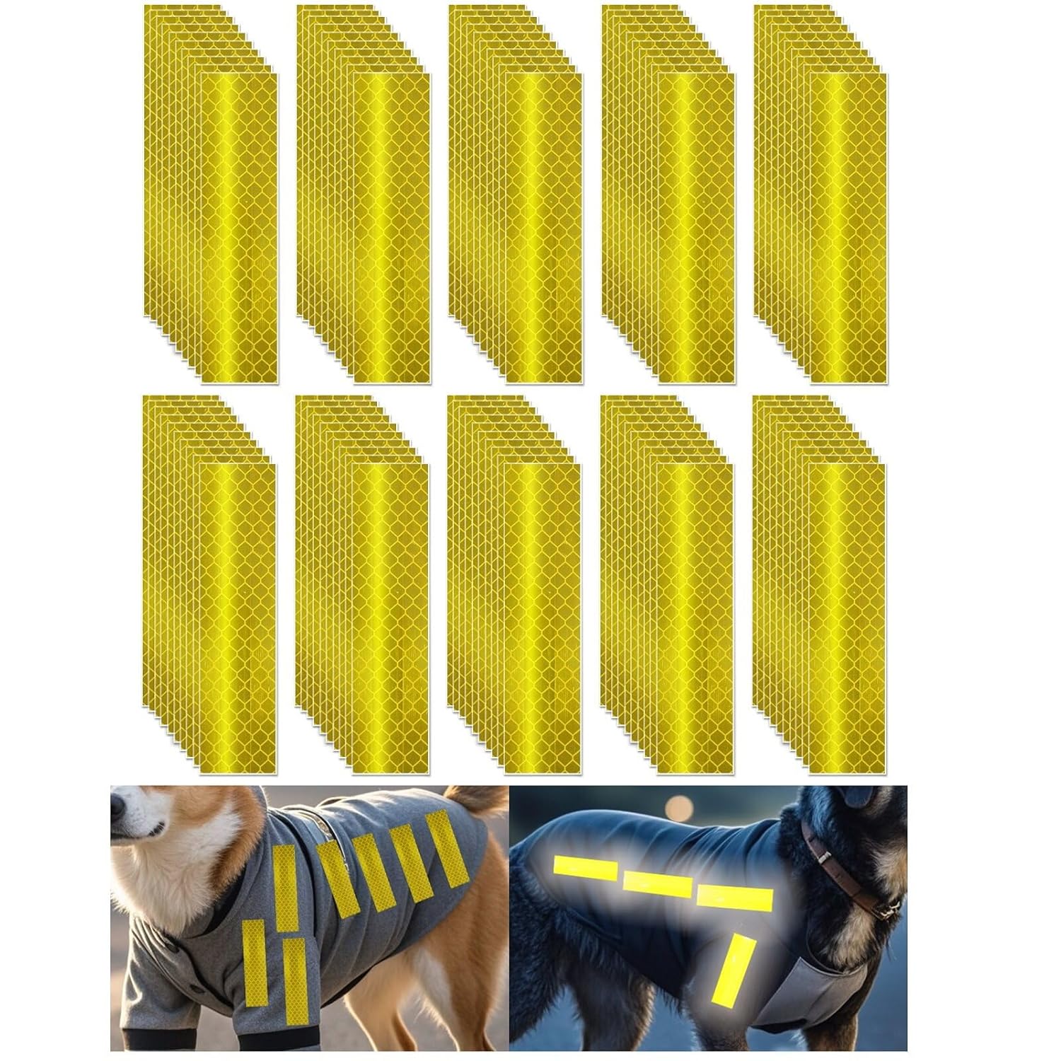 Non Fading Yellow Reflective Stickers 1 inch X 4 inch, Outdoor Waterproof High Visibility Warning Safety Adhesive Reflector Tape (100 Pcs)