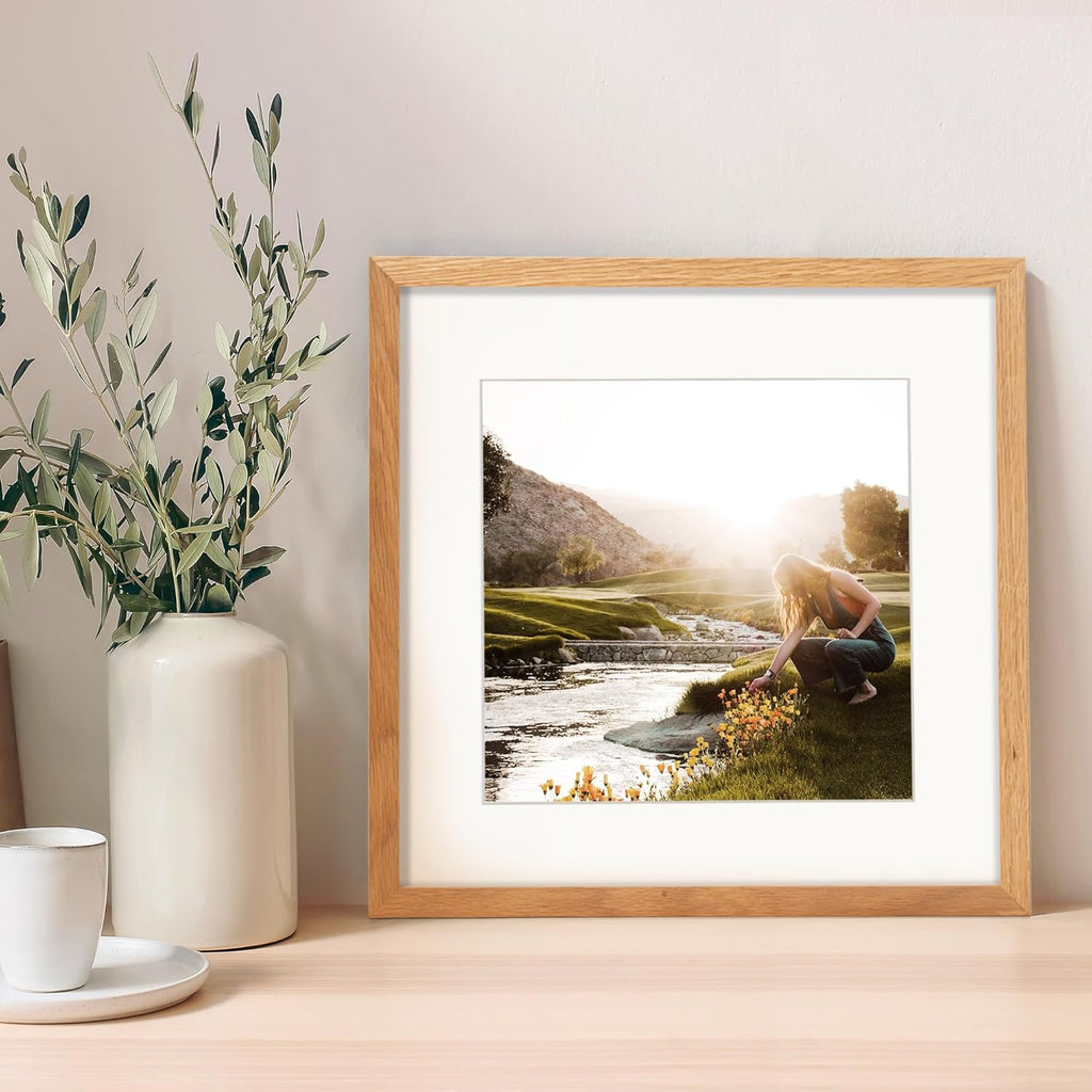 12x12 Picture Frame, Solid Oak Wood 12"x12" Photo Frame for Wall, 12 x 12 Frame Matted to 8 x 8, Square 12x12 Frame, Tempered Real Glass, 12 x 12 Collage Gallery Frames - Natural Oak Color, 1 Pack