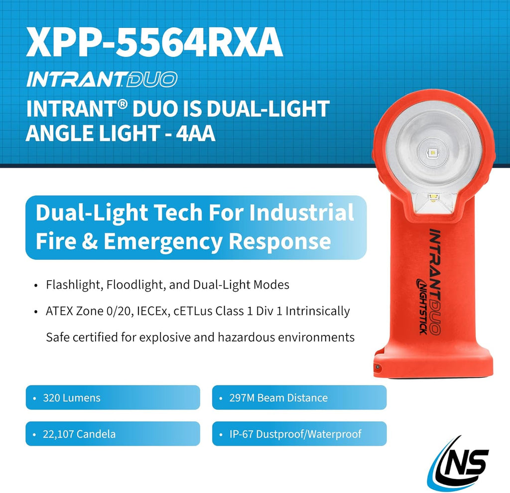 Nightstick XPP-5564 Intrant® Duo Intrinsically Safe Turbo Dual-Light Angle Light - 4 AA