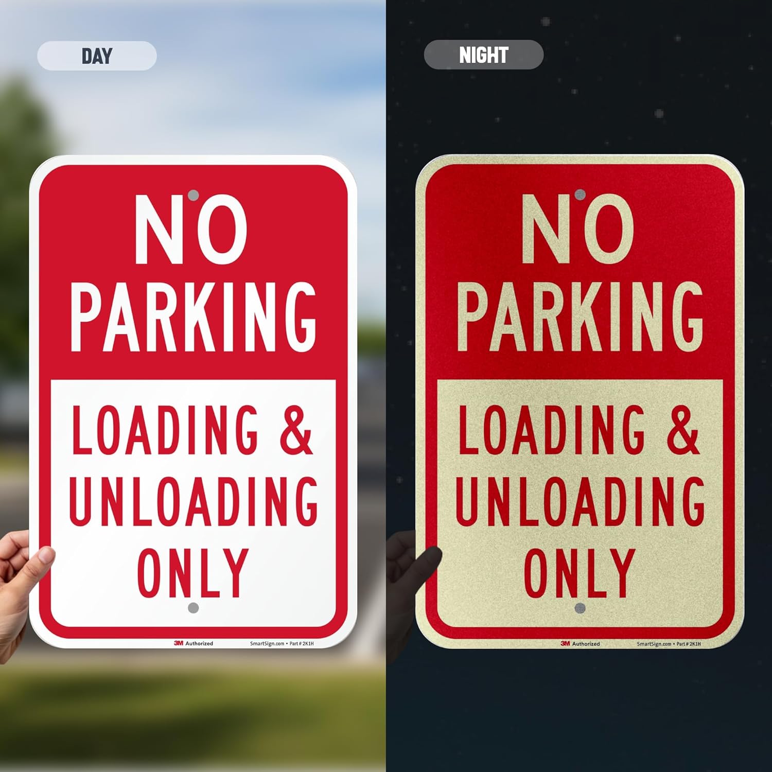 SmartSign 18 x 12 inch “No Parking - Loading And Unloading Only” Metal Sign, 63 mil Aluminum, 3M Laminated Engineer Grade Reflective Material, Red and White, Made in USA