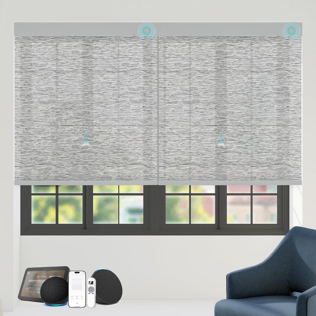 Motorized Blinds with Remote Custom Size Blackout Smart Roller Shades Compatible with Alexa Google, Electric Blinds for Windows