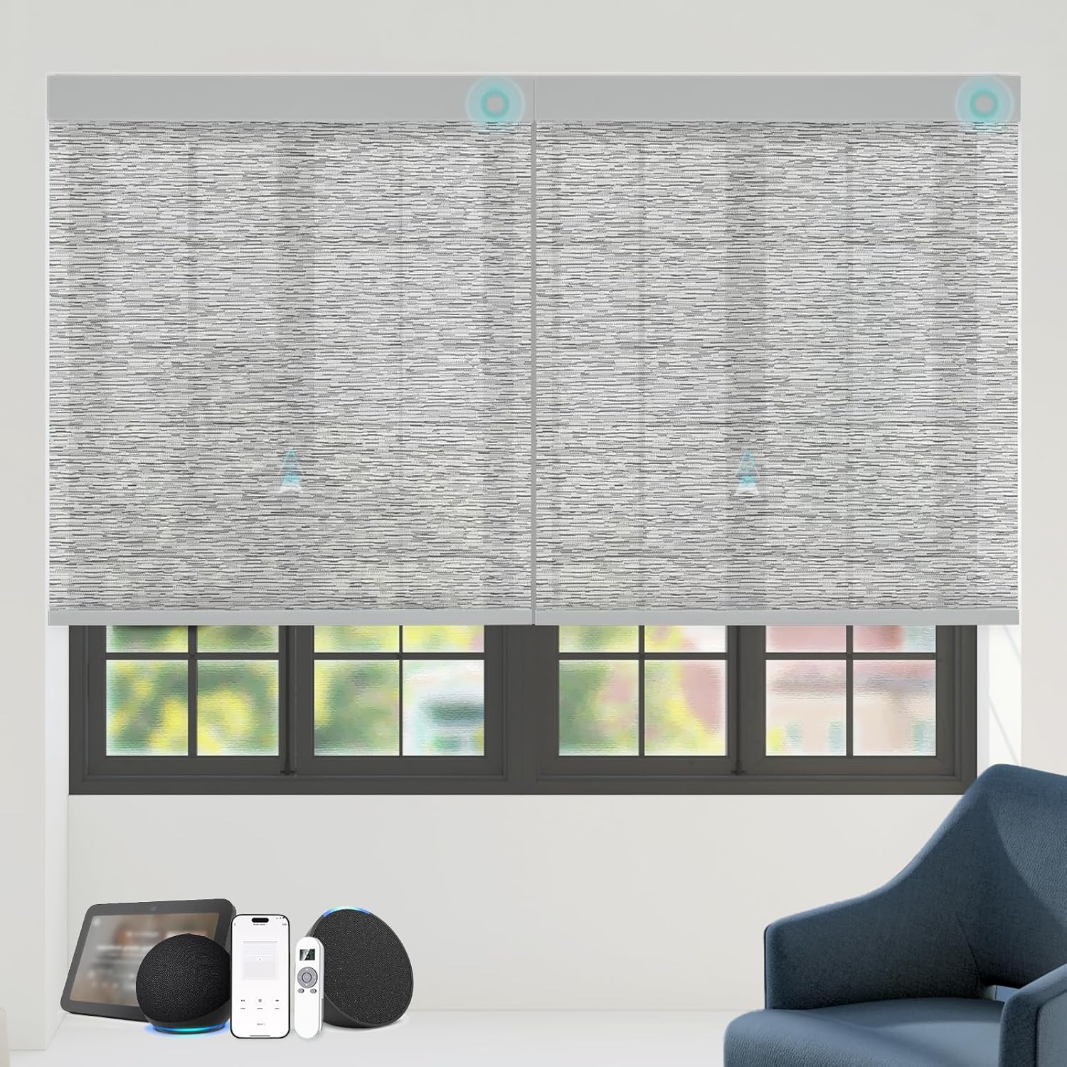 Motorized Blinds with Remote Custom Size Blackout Smart Roller Shades Compatible with Alexa Google, Electric Blinds for Windows
