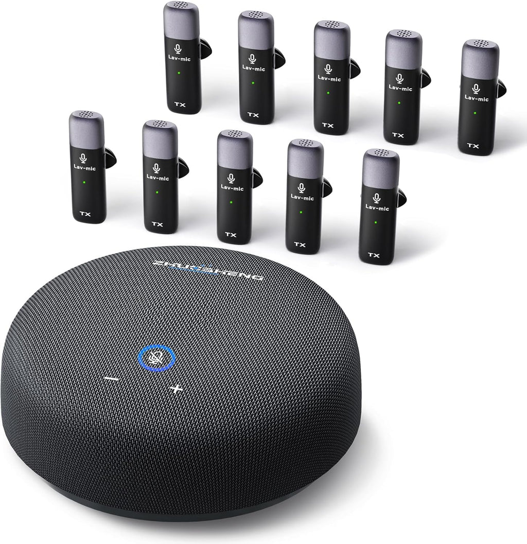Conference Speaker and Microphone, USB Speakerphone with 10 Mics, 360° Pickup&Noise Reduction, Portable Conference Room Omnidirectional Microphone for 10 Compatible with Leading Platforms