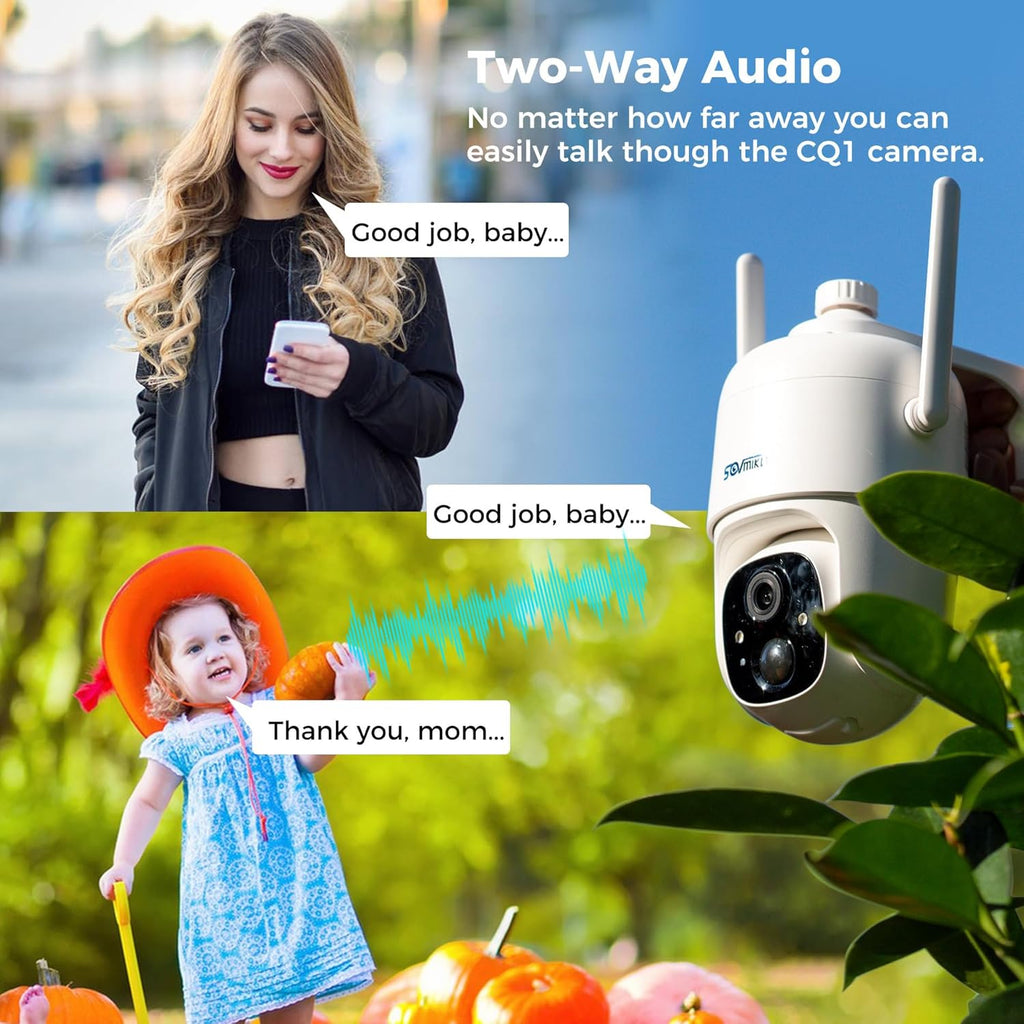 SOVMIKU 2CQ1 AI 2K Solar Security Camera Wireless Outdoor, Battery Powered,Two Way Audio,Motion Detection, 360° View,Easy to Setup,Color Night Vision,Audible Flashlight Siren,180 Days Exchange Policy
